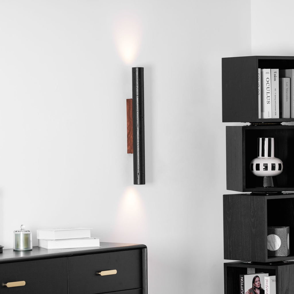 Applique murale moderne Axion en Noyer bois et noir travertin