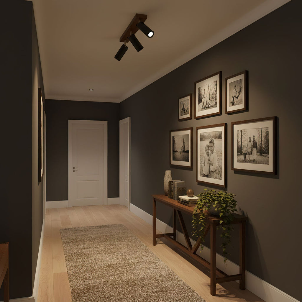 Plafonnier moderne Ellis en Noir travertin et noyer bois