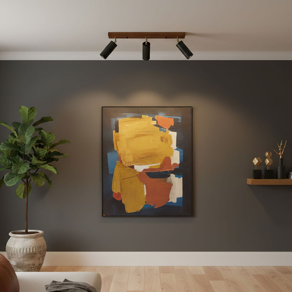 Plafonnier moderne Ellis en Noir travertin et noyer bois