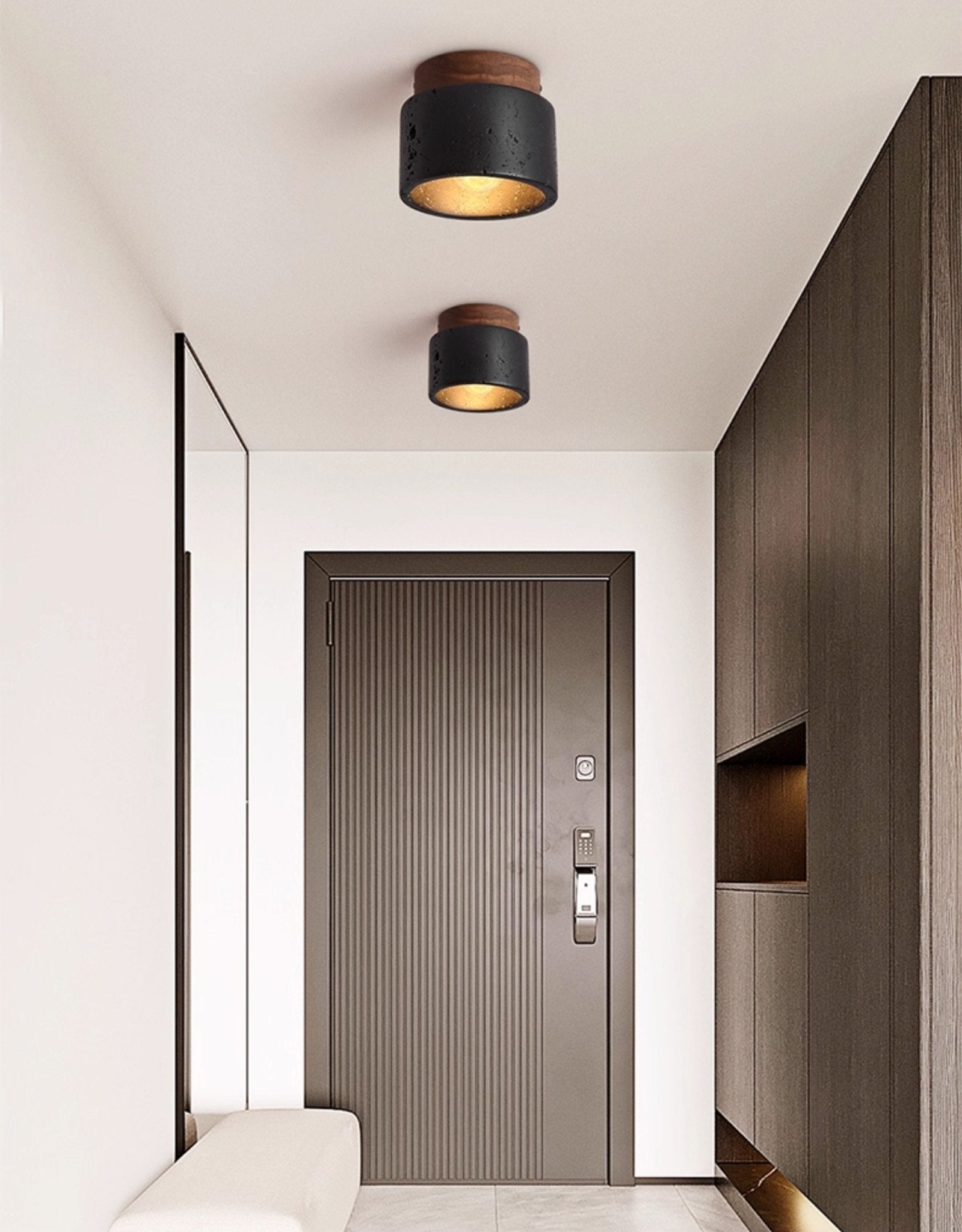 Plafonnier moderne Viglek en Noyer et noir travertin