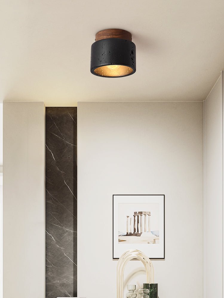 Plafonnier moderne Viglek en Noyer et noir travertin