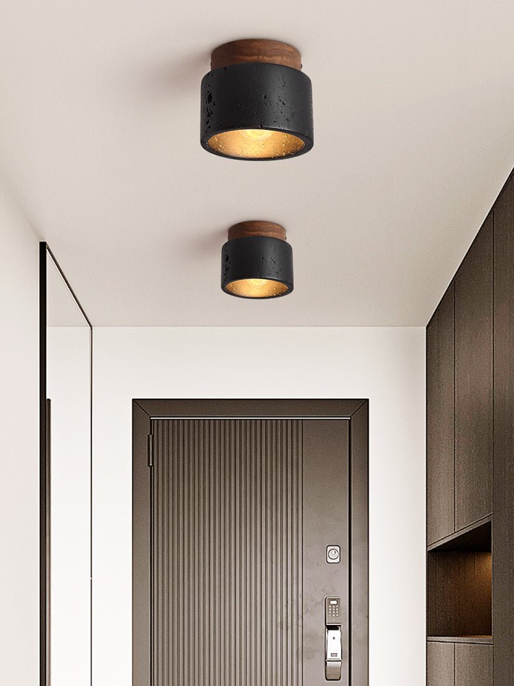 Plafonnier moderne Viglek en Noyer et noir travertin