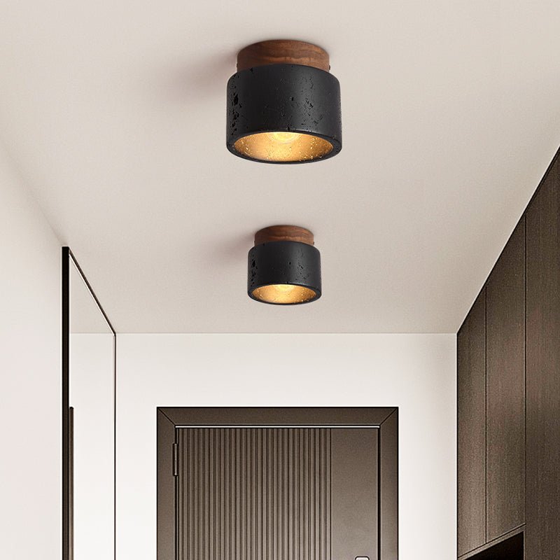 Plafonnier moderne Viglek en Noyer et noir travertin