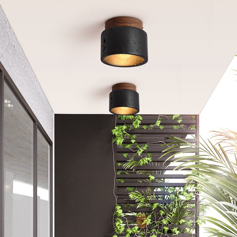 Plafonnier moderne Viglek en Noyer et noir travertin