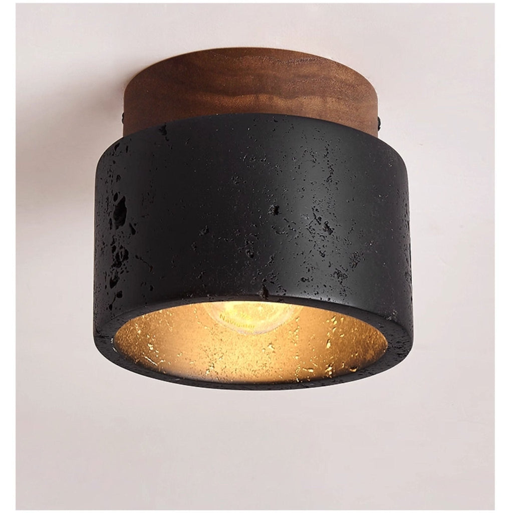 Plafonnier moderne Viglek en Noyer et noir travertin