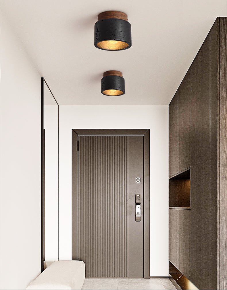 Plafonnier moderne Viglek en Noyer et noir travertin
