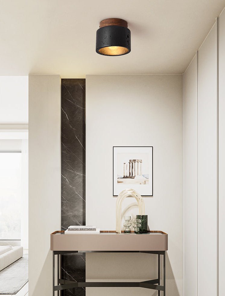Plafonnier moderne Viglek en Noyer et noir travertin
