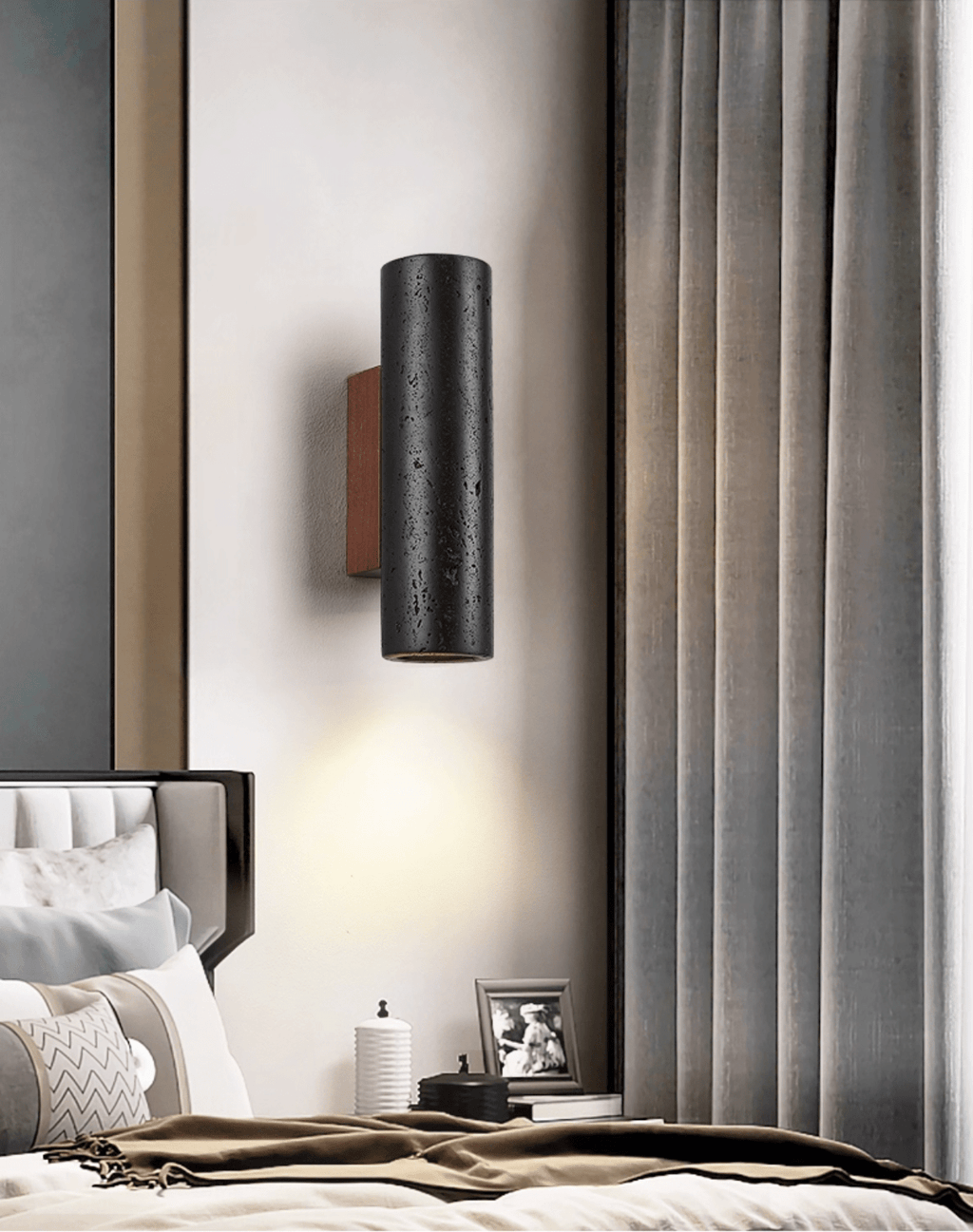 Applique murale moderne Axion en Noyer bois et noir travertin
