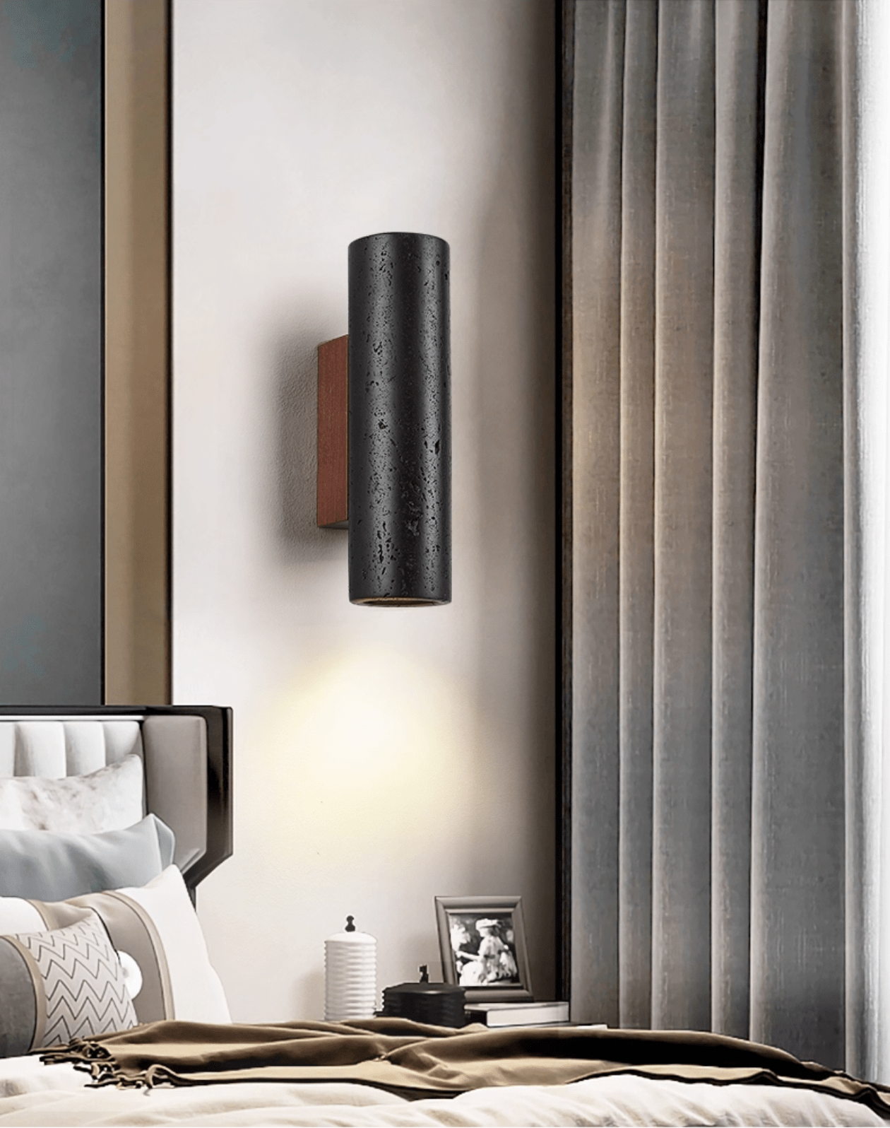 Applique murale moderne Axion en Noyer bois et noir travertin