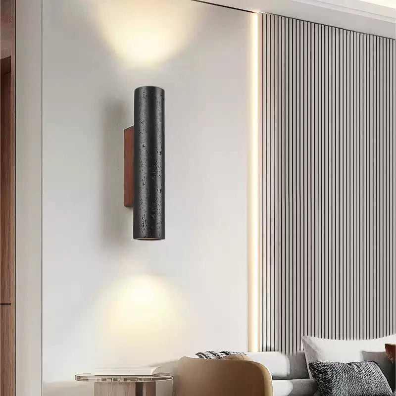 Applique murale moderne Axion en Noyer bois et noir travertin