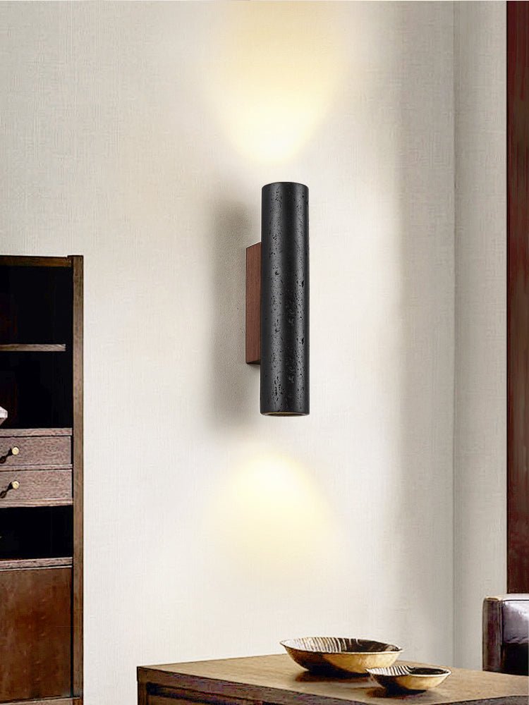 Applique murale moderne Axion en Noyer bois et noir travertin