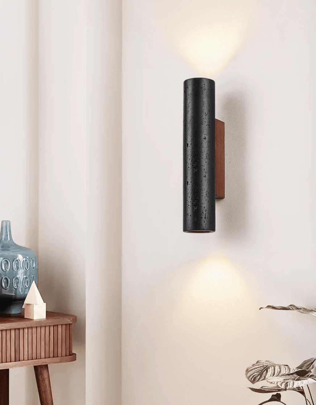 Applique murale moderne Axion en Noyer bois et noir travertin