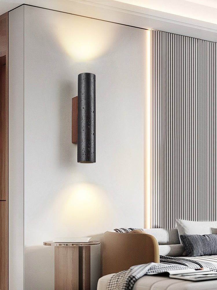 Applique murale moderne Axion en Noyer bois et noir travertin
