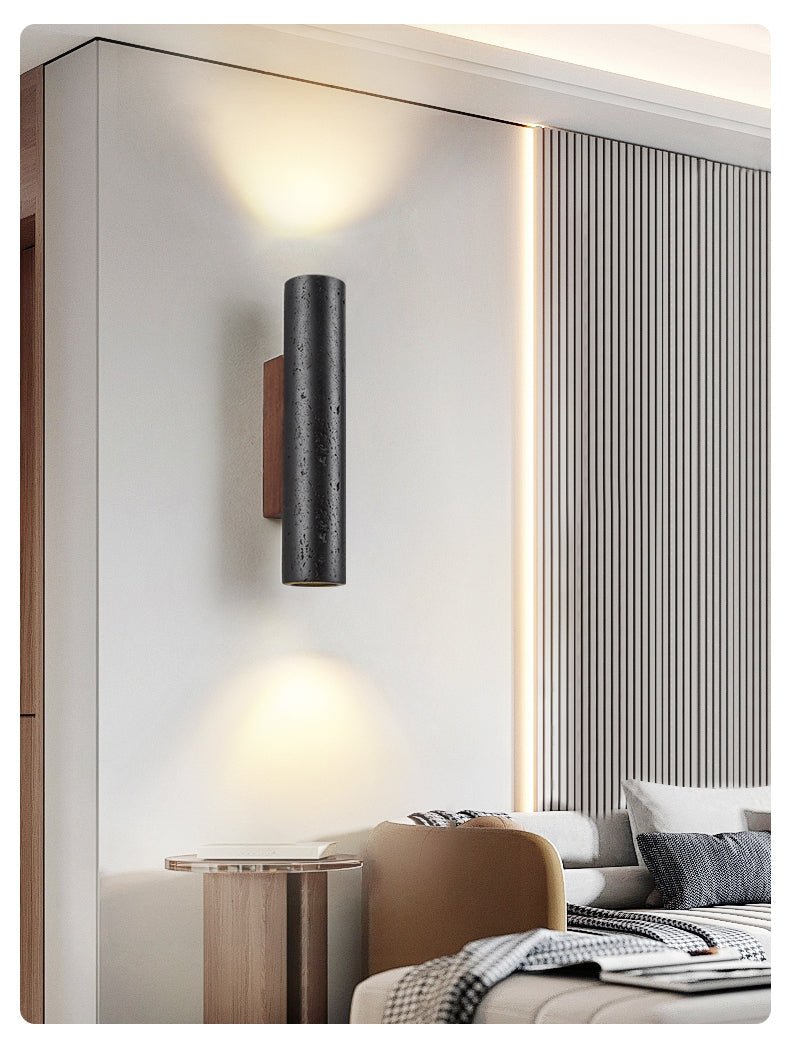 Applique murale moderne Axion en Noyer bois et noir travertin