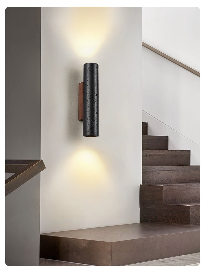 Applique murale moderne Axion en Noyer bois et noir travertin