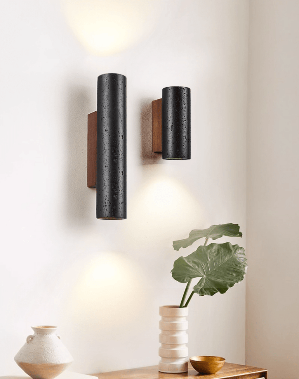 Applique murale moderne Axion en Noyer bois et noir travertin
