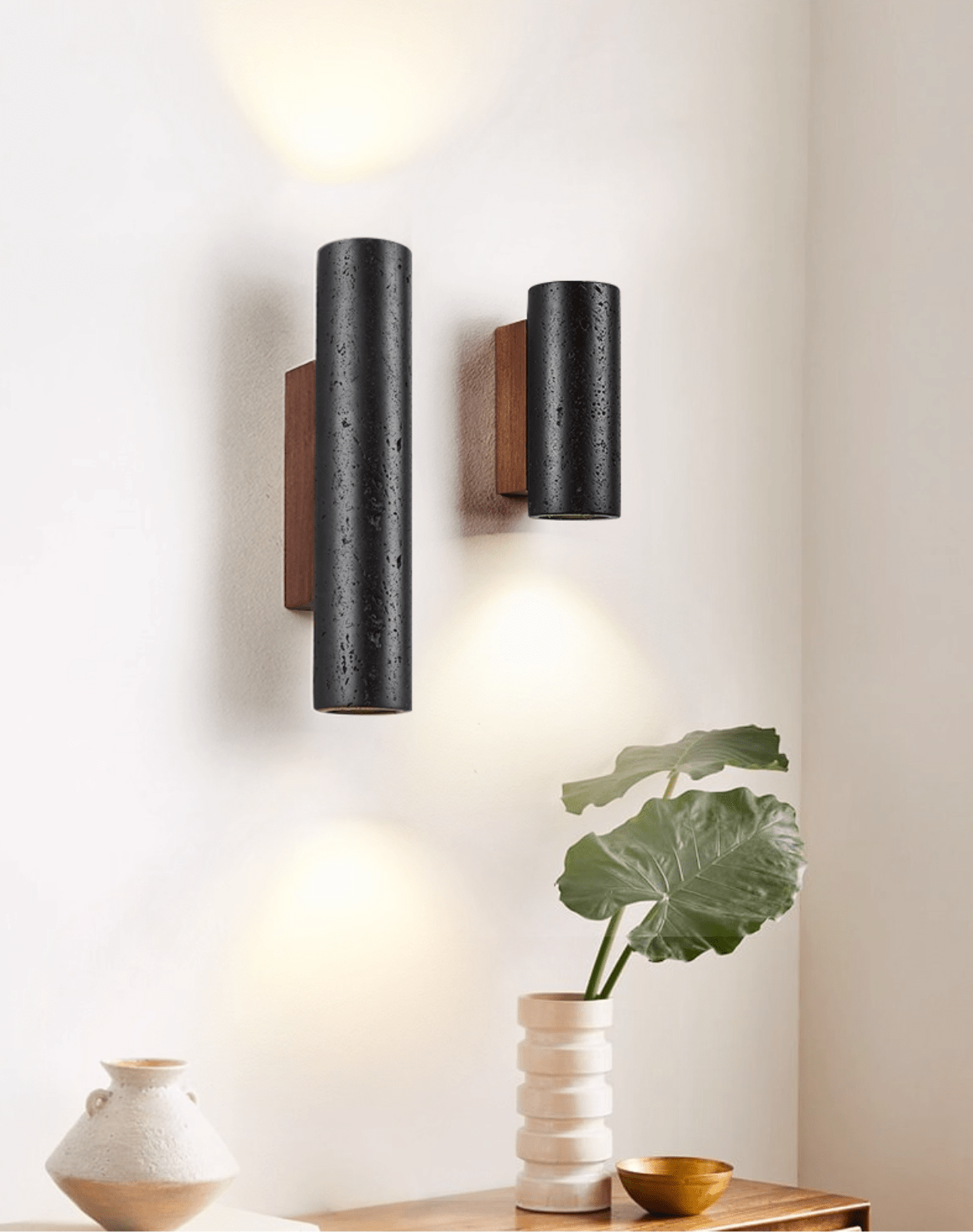 Applique murale moderne Axion en Noyer bois et noir travertin