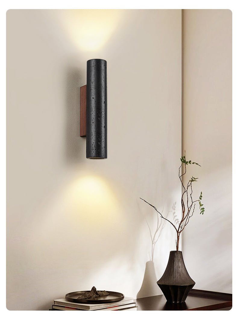 Applique murale moderne Axion en Noyer bois et noir travertin