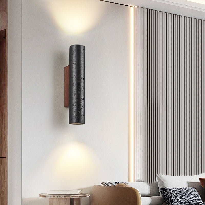 Applique murale moderne Axion en Noyer bois et noir travertin