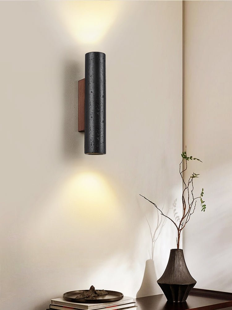 Applique murale moderne Axion en Noyer bois et noir travertin