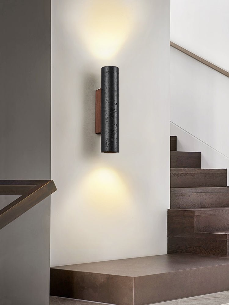 Applique murale moderne Axion en Noyer bois et noir travertin