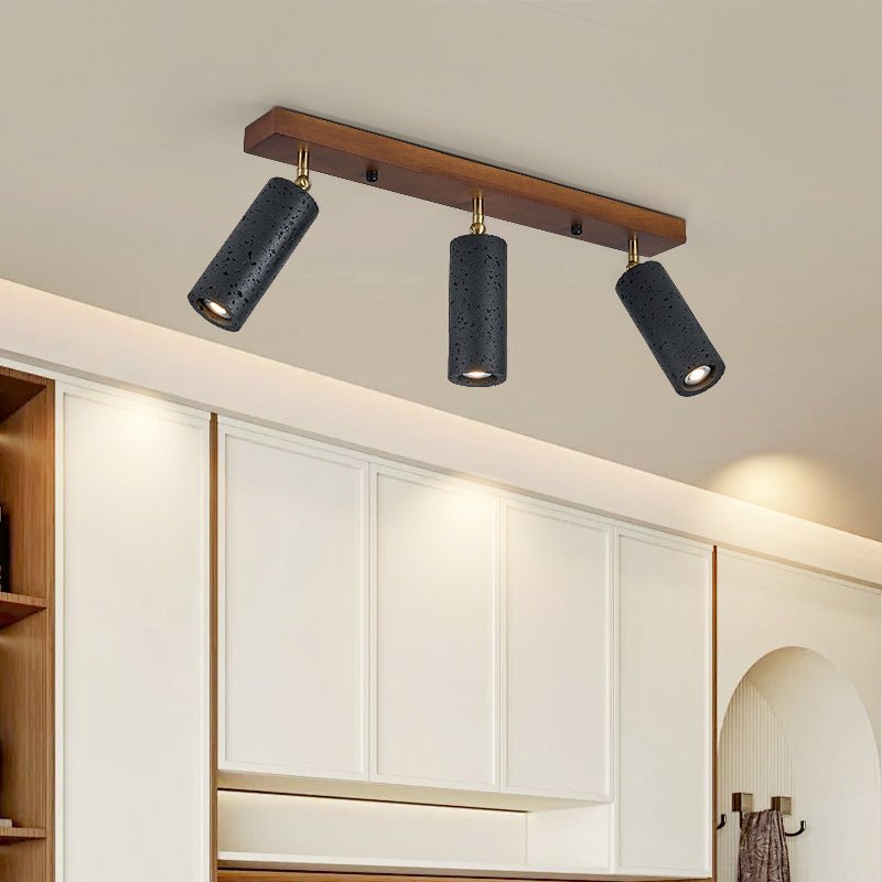 Plafonnier moderne Ellis en Noir travertin et noyer bois