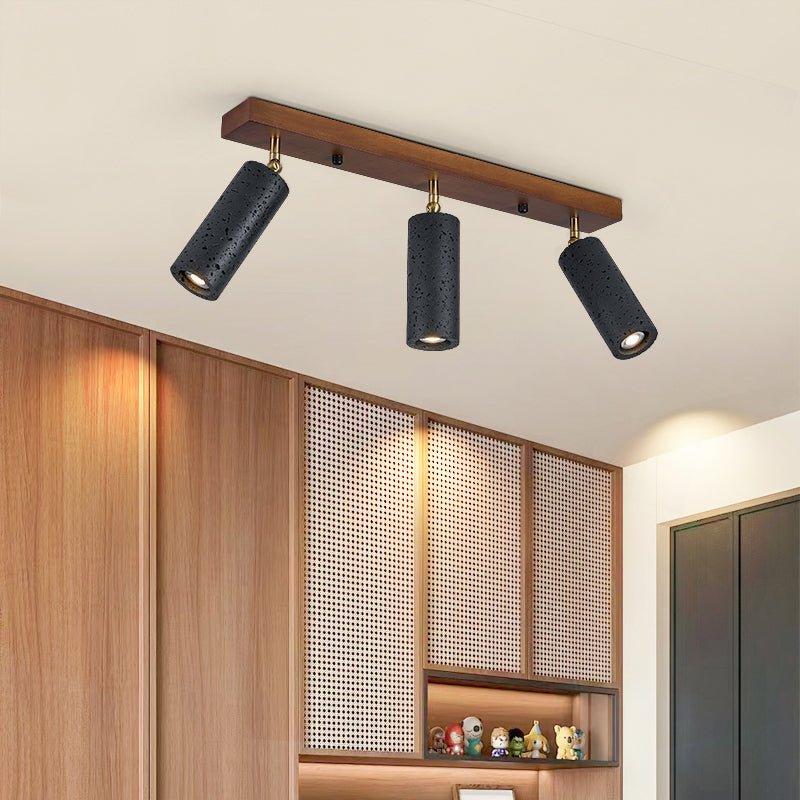 Plafonnier moderne Ellis en Noir travertin et noyer bois