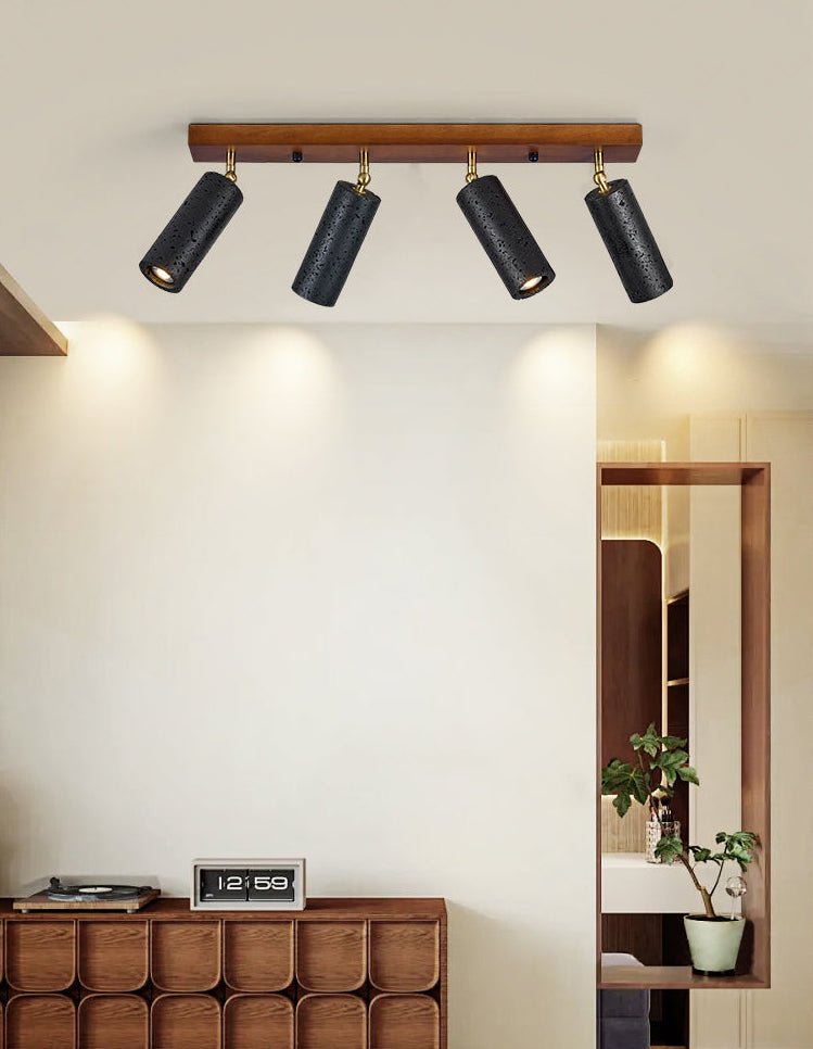 Plafonnier moderne Ellis en Noir travertin et noyer bois