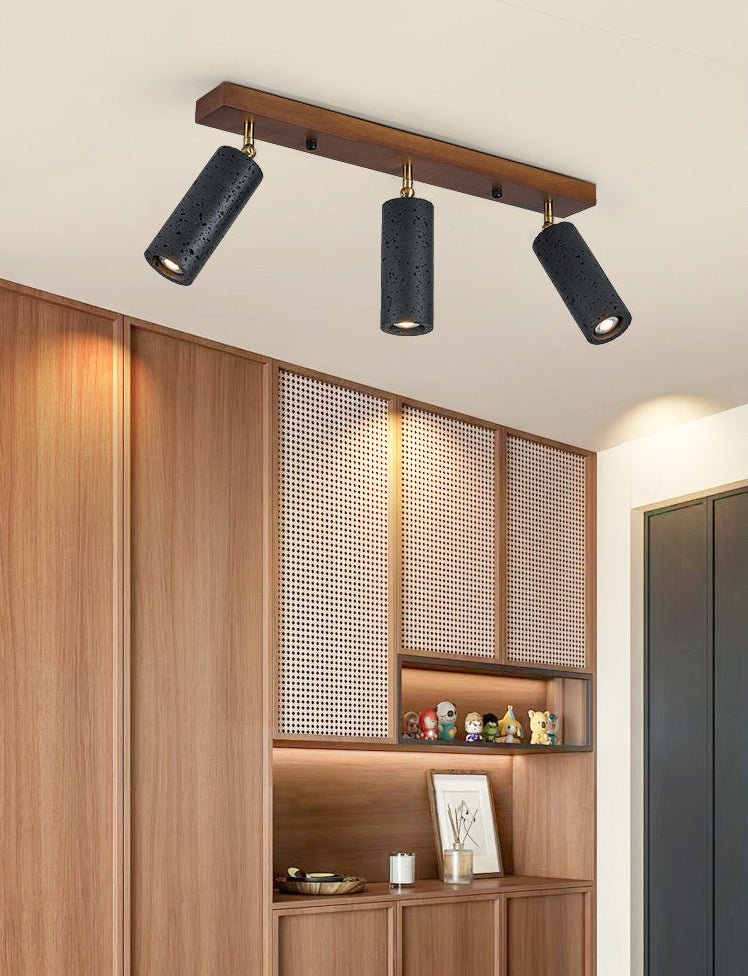 Plafonnier moderne Ellis en Noir travertin et noyer bois