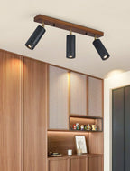 Plafonnier moderne Ellis en Noir travertin et noyer bois