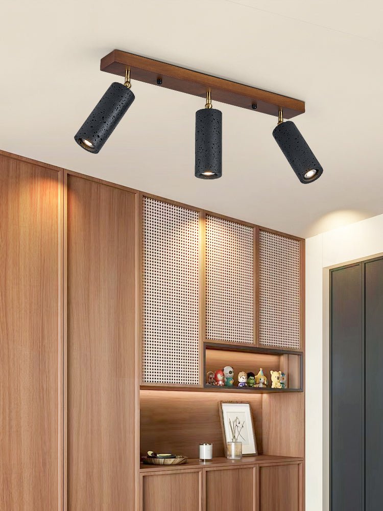Plafonnier moderne Ellis en Noir travertin et noyer bois