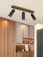 Plafonnier moderne Ellis en Noir travertin et noyer bois