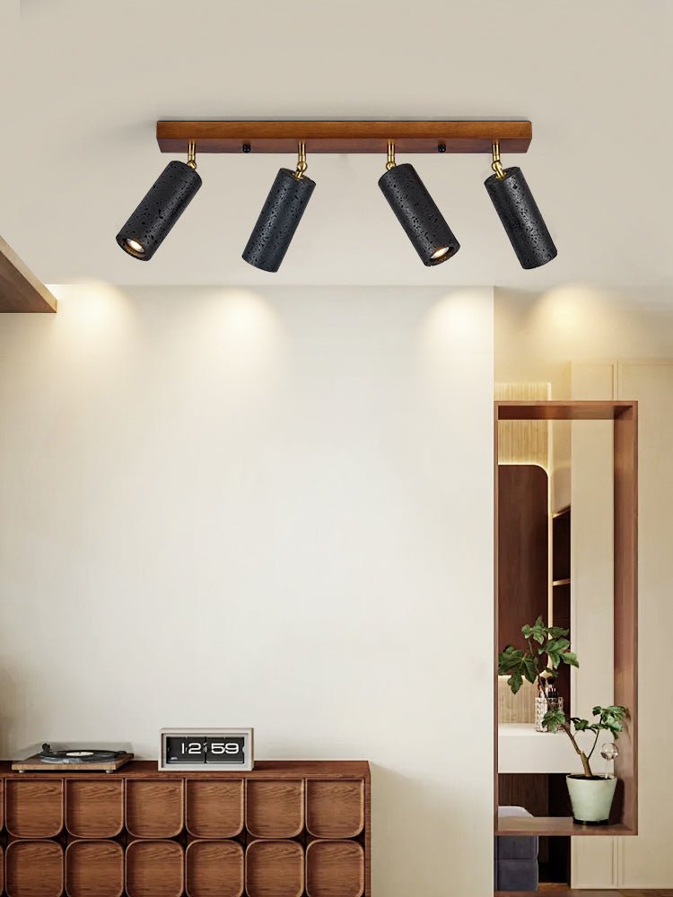 Plafonnier moderne Ellis en Noir travertin et noyer bois