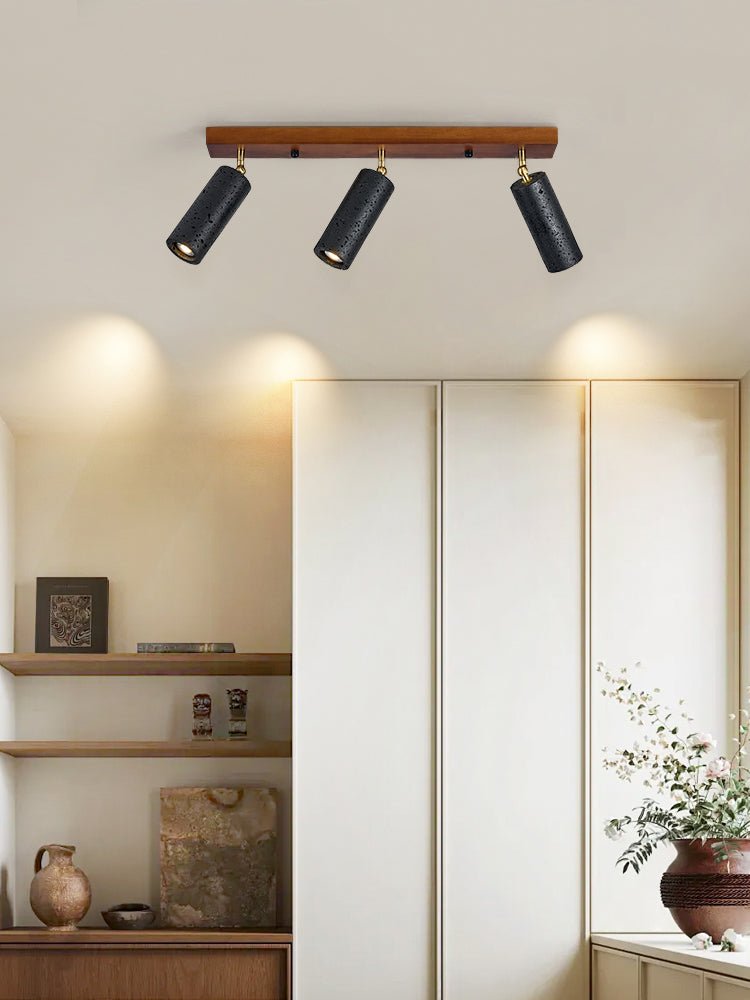 Plafonnier moderne Ellis en Noir travertin et noyer bois