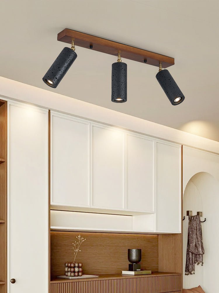 Plafonnier moderne Ellis en Noir travertin et noyer bois