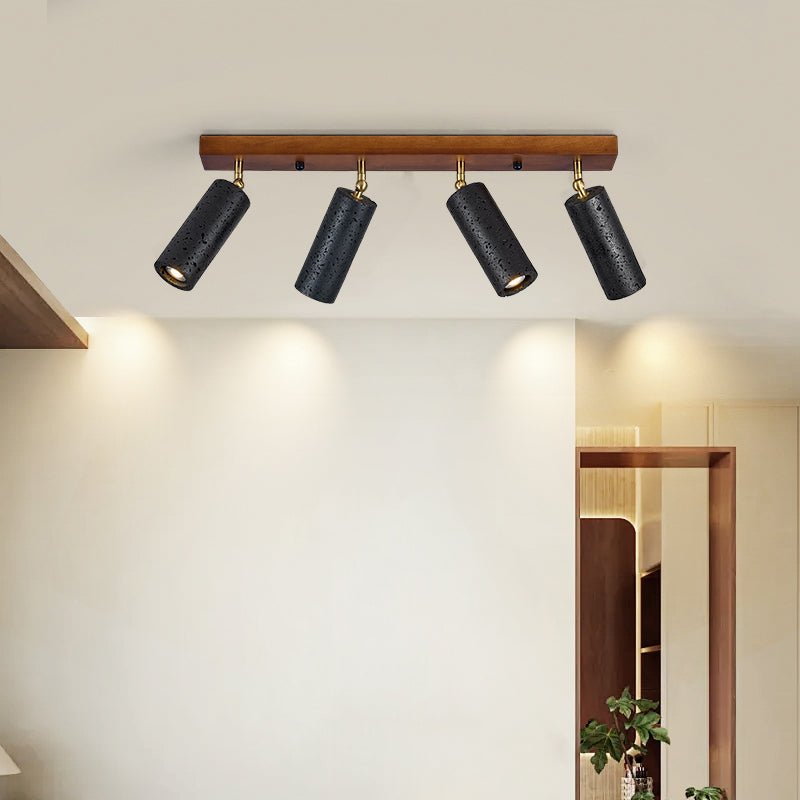 Plafonnier moderne Ellis en Noir travertin et noyer bois