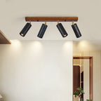 Plafonnier moderne Ellis en Noir travertin et noyer bois