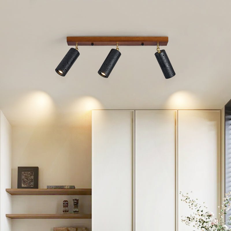 Plafonnier moderne Ellis en Noir travertin et noyer bois