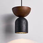 Suspension moderne Jonn en Noir travertin et noyer