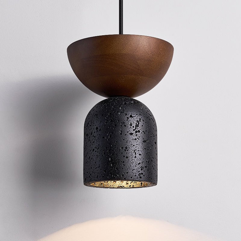 Suspension moderne Jonn en Noir travertin et noyer