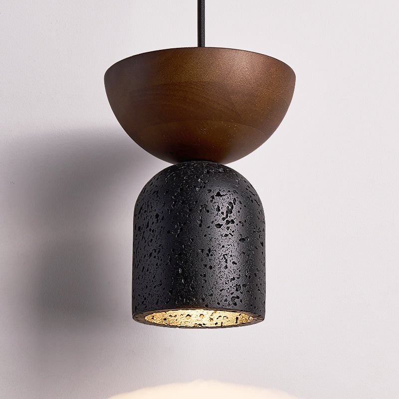 Suspension moderne Jonn en Noir travertin et noyer