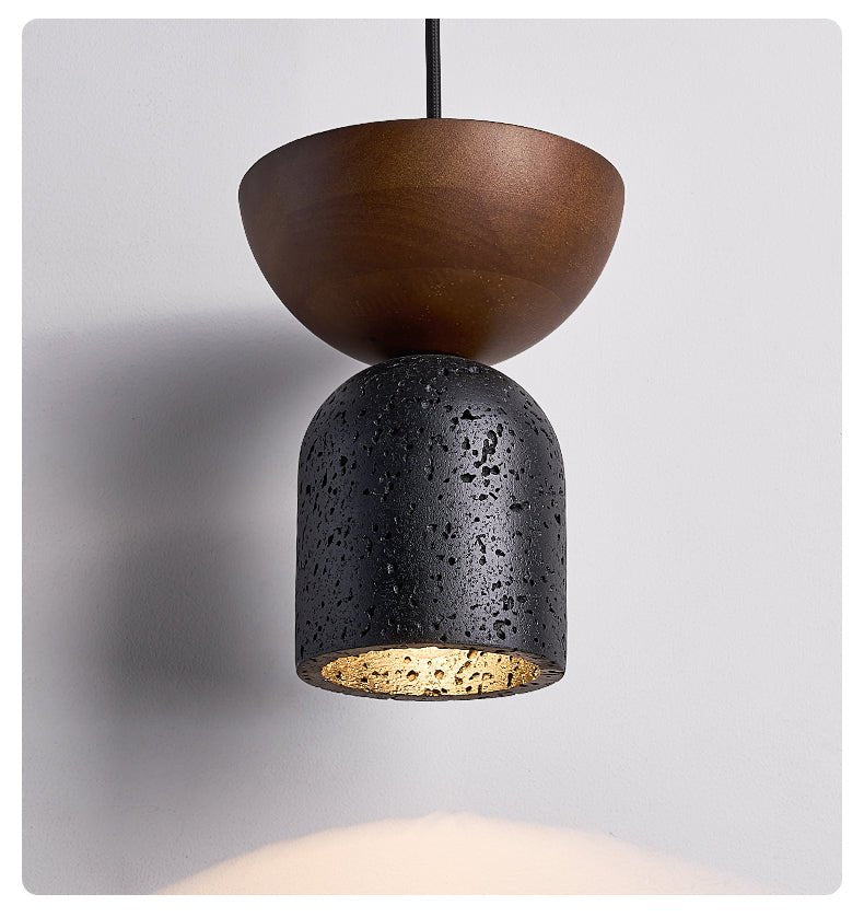 Suspension moderne Jonn en Noir travertin et noyer