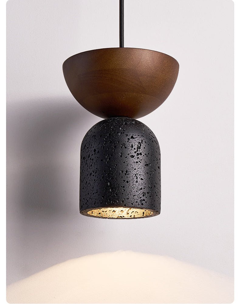 Suspension moderne Jonn en Noir travertin et noyer
