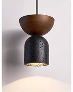 Suspension moderne Jonn en Noir travertin et noyer
