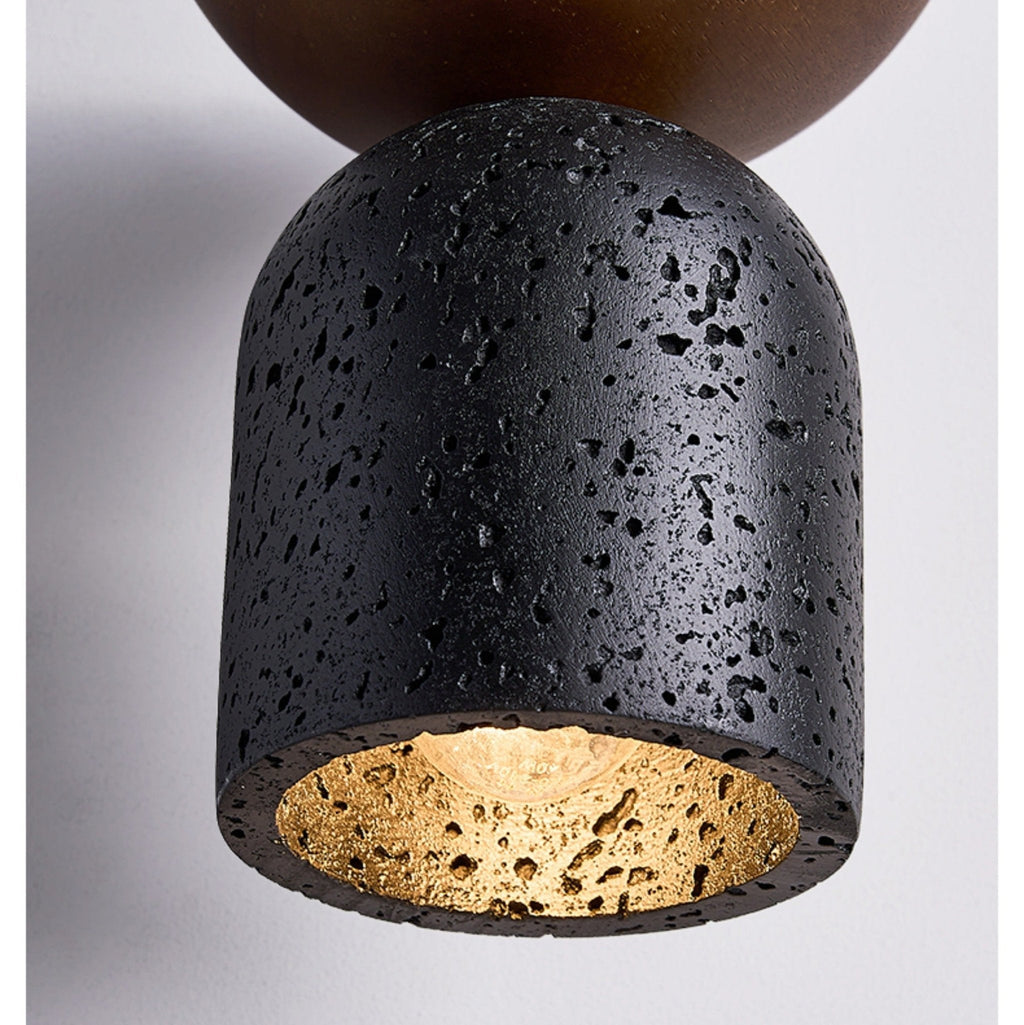 Suspension moderne Jonn en Noir travertin et noyer