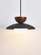 Suspension moderne Hedric en Noyer et noir travertin
