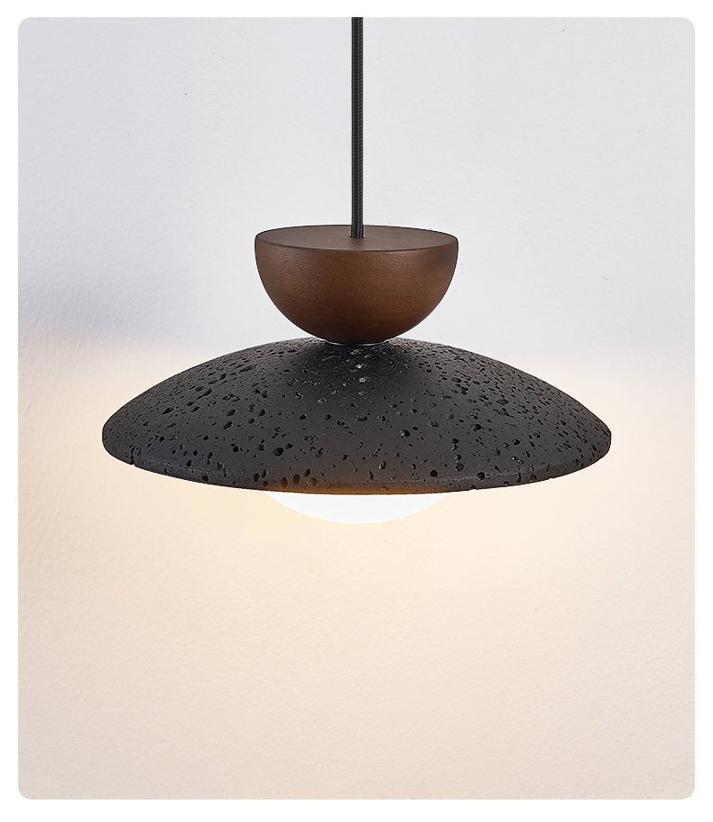 Suspension moderne Hedric en Noyer et noir travertin