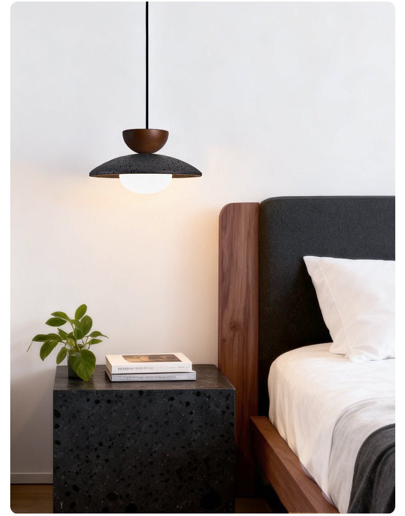Suspension moderne Hedric en Noyer et noir travertin