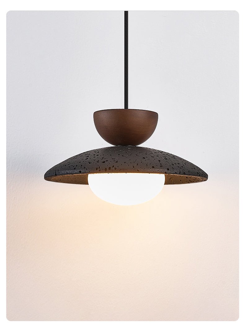 Suspension moderne Hedric en Noyer et noir travertin