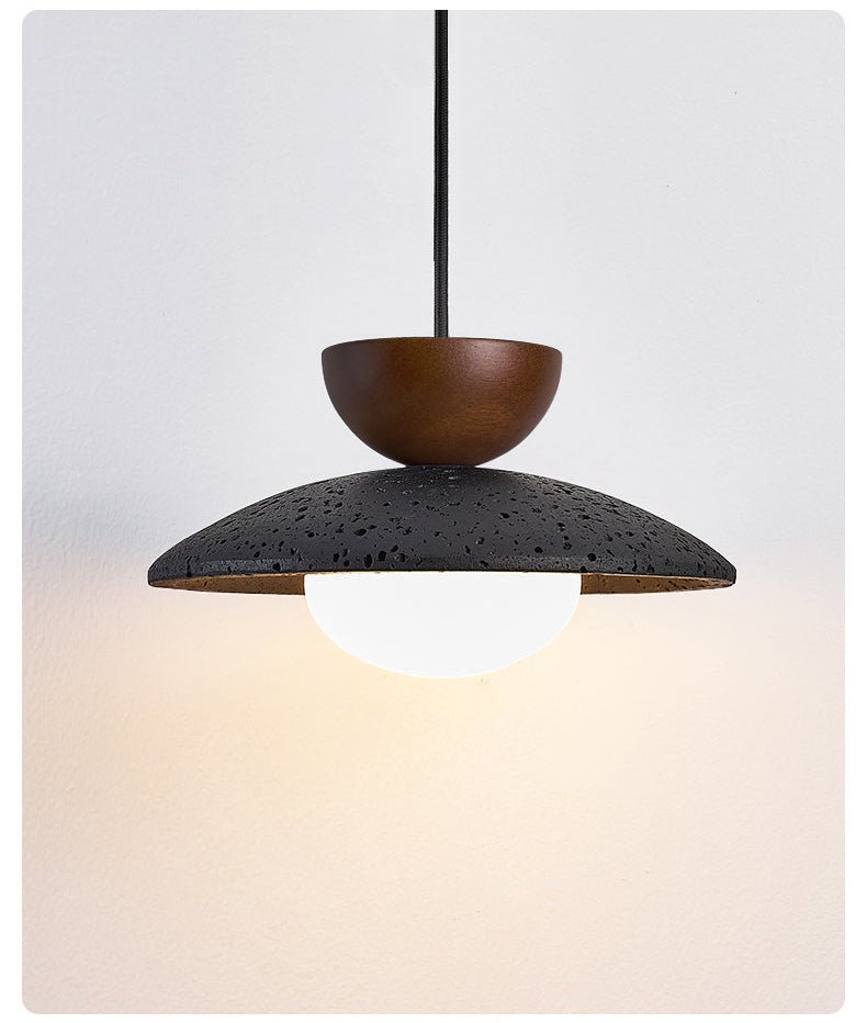 Suspension moderne Hedric en Noyer et noir travertin